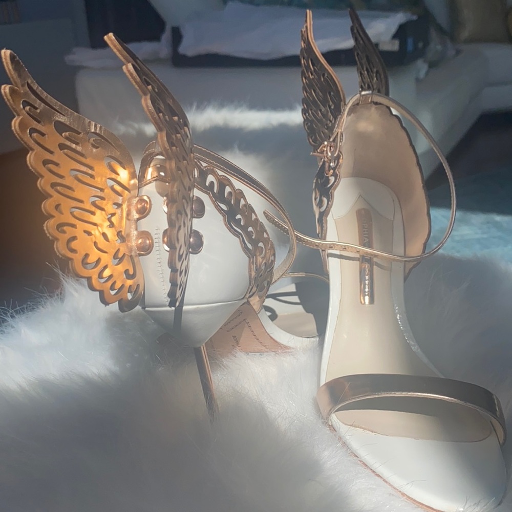 Evangeline Angel Wing Sandals, Rose Gold/White
